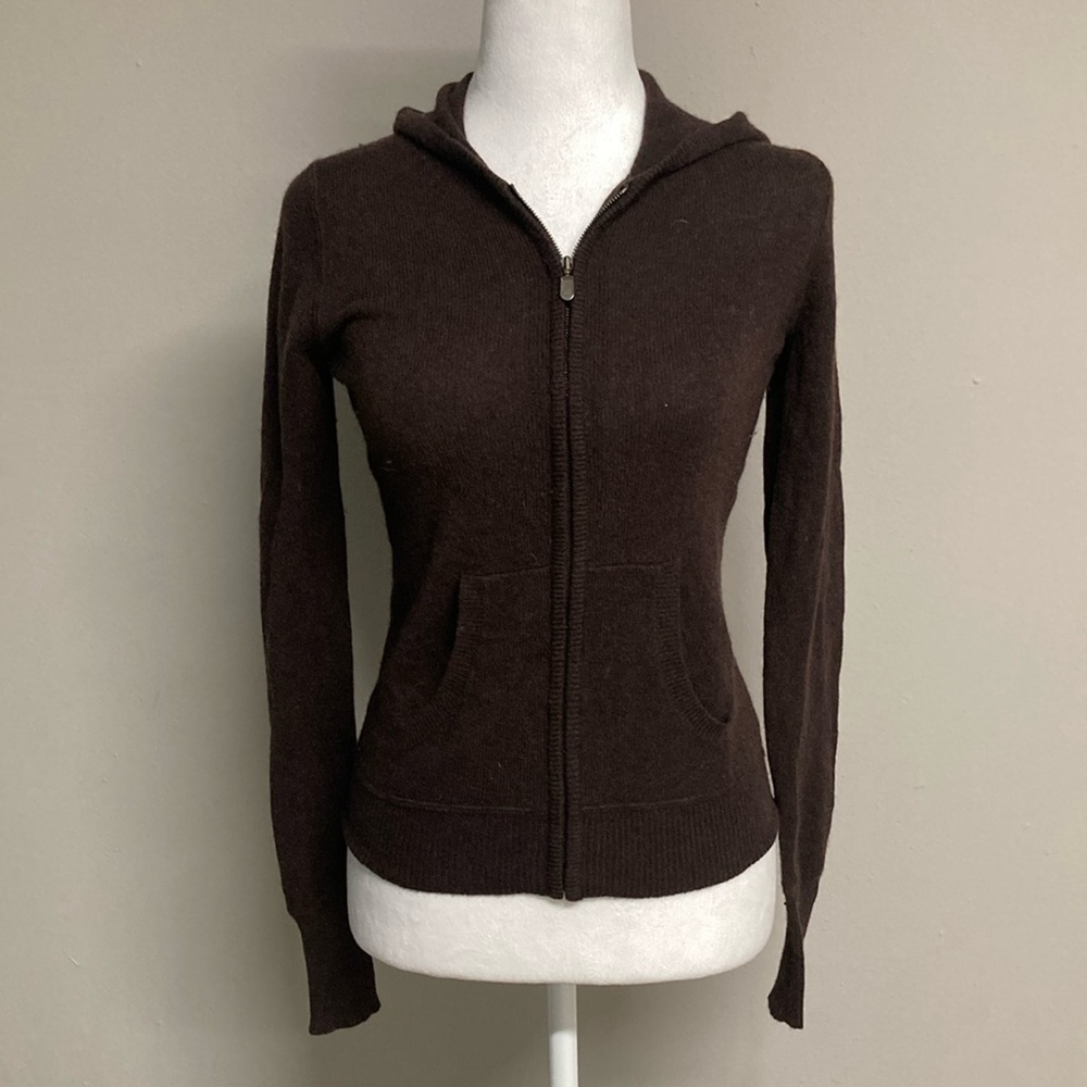 J. Crew Brown Cashmere Zip Up Sweater with Hood